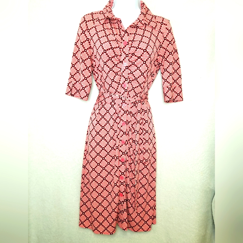 Laundry by Shelli Segal Peach & Black Button Down Print Size 6 Shirt Dress